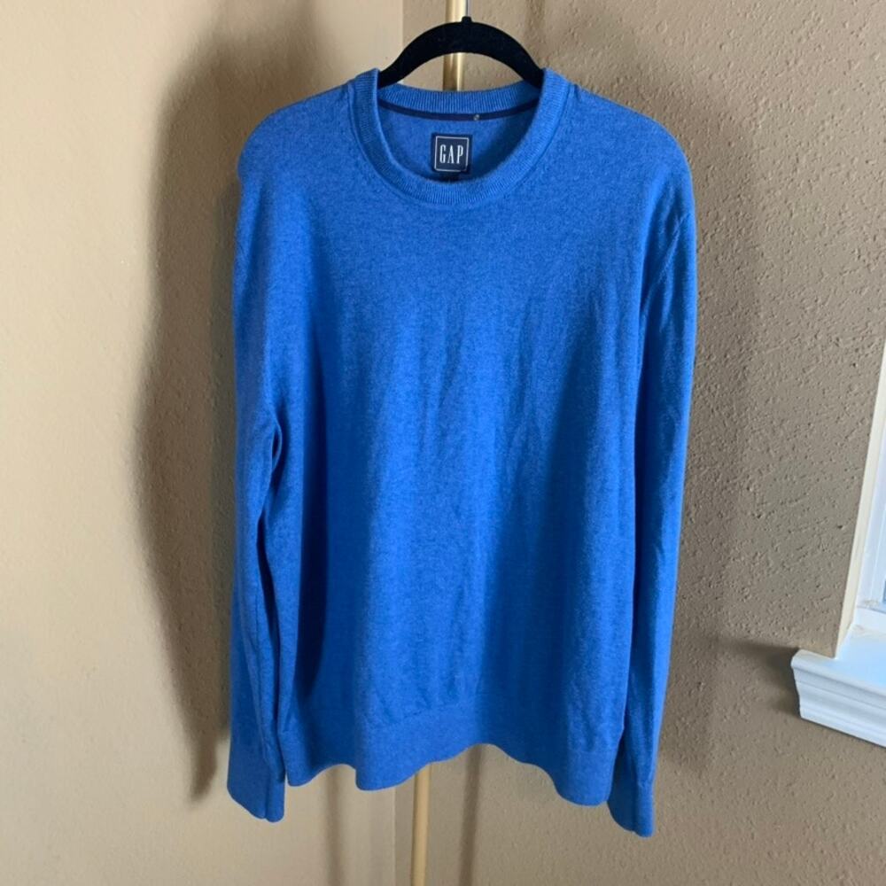 Gap 100% Cotton Crewneck Sweater Blue Lightweight Knit Men’s Large